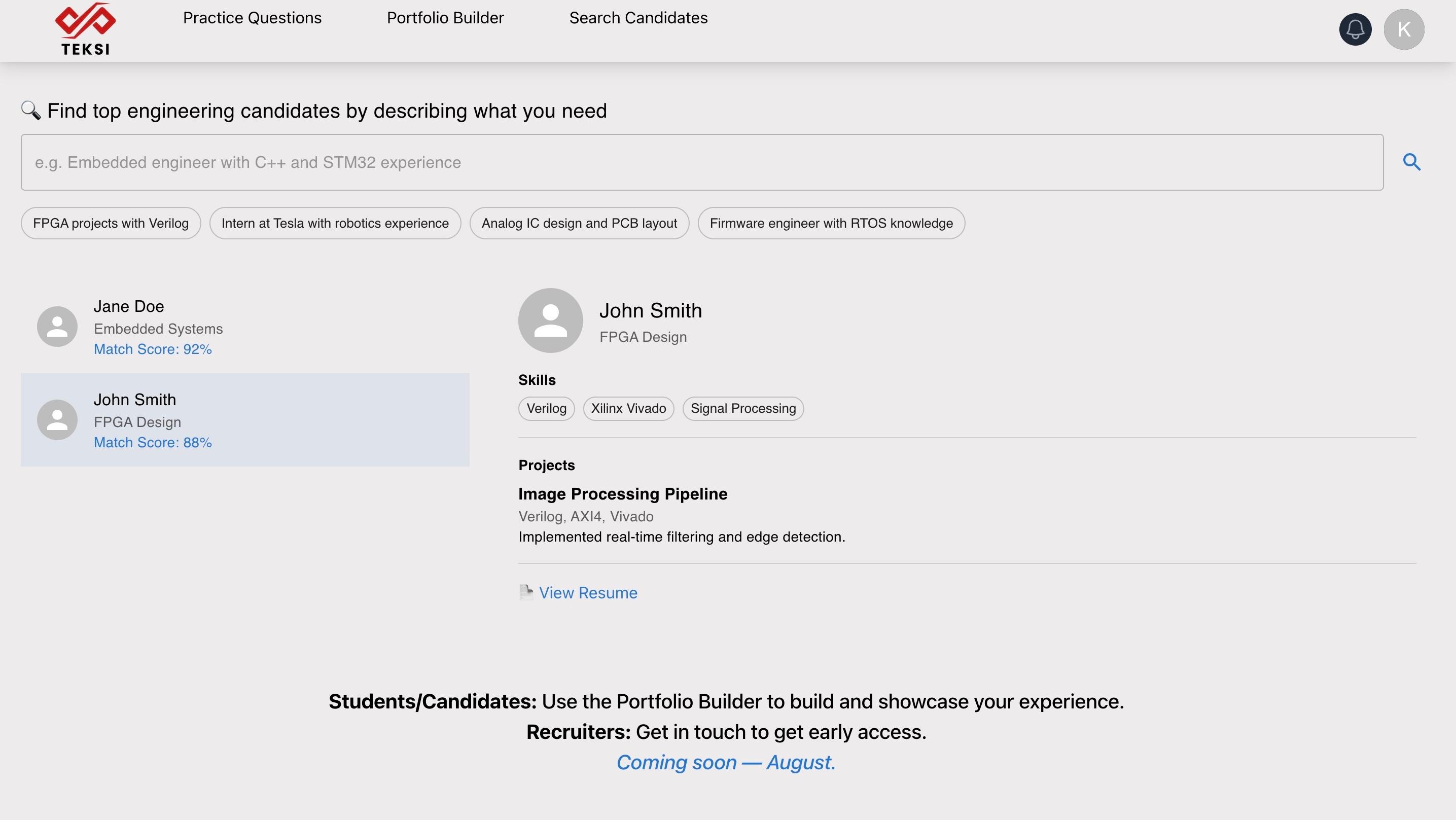 Recruiter browsing engineering candidates